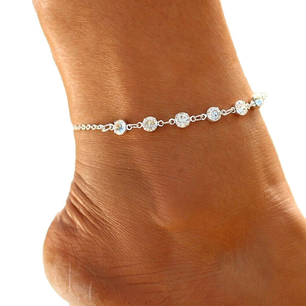 Tornozeleiras de Moda de Pedra Banhado a Ouro Branco