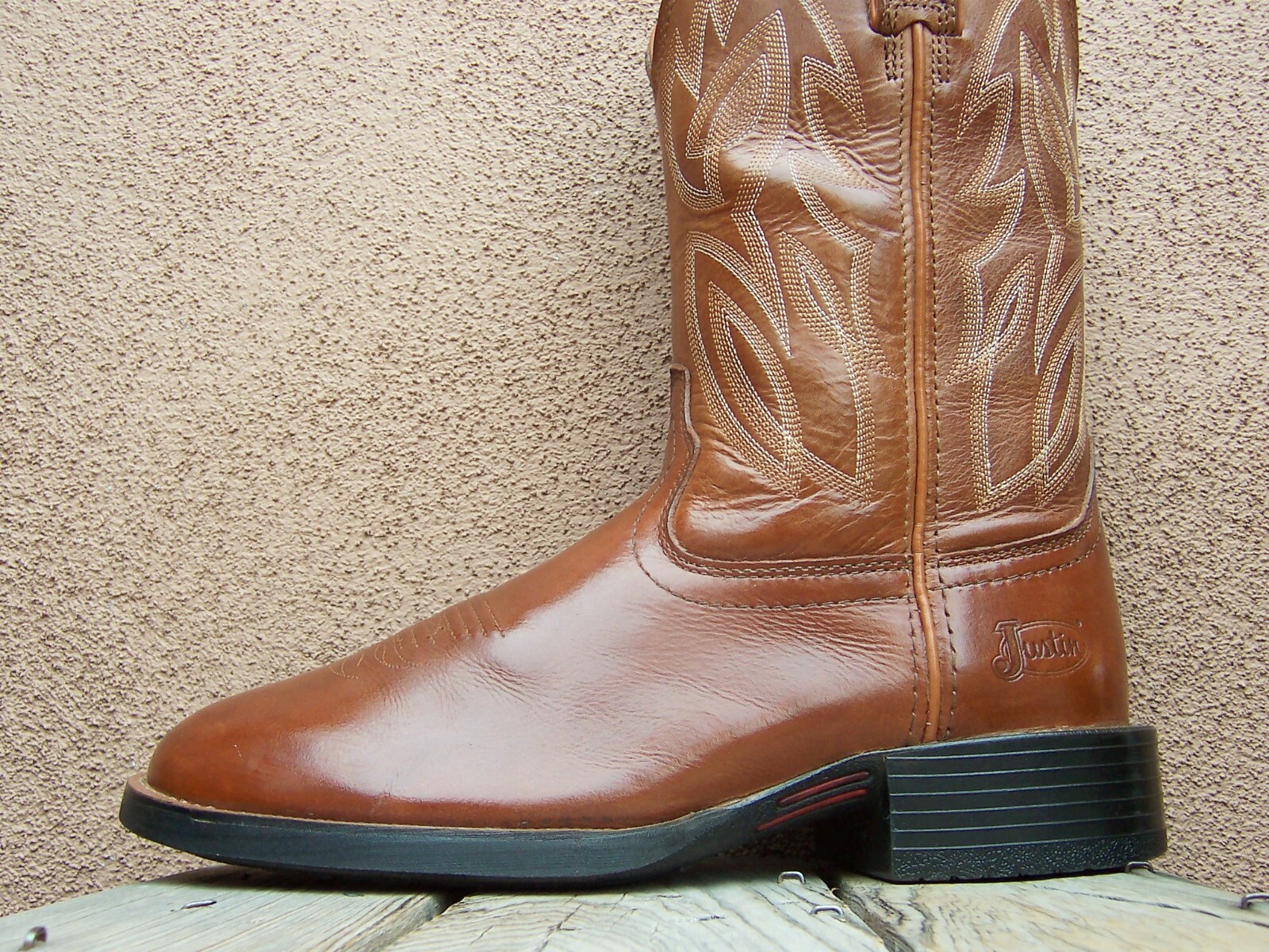 JUSTIN Mens Cowboy Western Boots Honey Brown Leather Round Toe Ropers