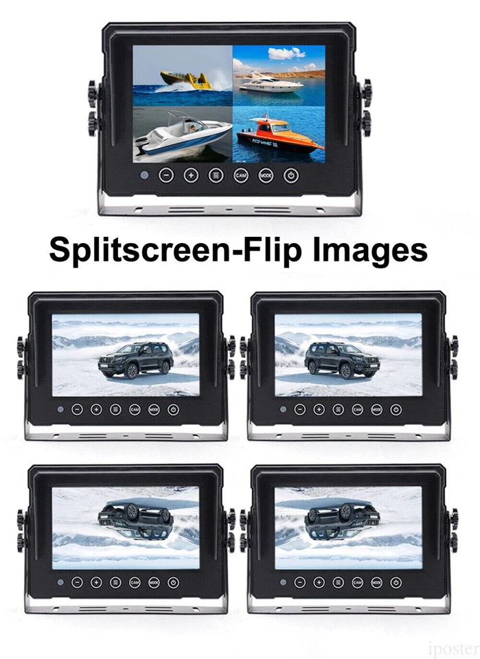 AHD 7" Quad Split Waterproof Screen Monitor Reversing Camera For Boat Forklift - Image 4 of 4