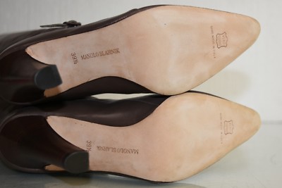 Bottes Manolo Blahnik MIRDA 105 Mi-mollet En Cuir Taupe Gris Marron - Taille 39.5 - Neuf Avec étiquettes
