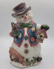 VTG Snowman 10" Tall  Wind Up Musical Hand Painted Porcelin 