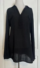 SPLENDID Long sleeve V-Neck Tunic Designer Collared Lightweight Blouse M READ!