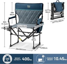 TIMBER RIDGE Aluminum Camping Directors Chair with Side Table Pocket,Navy 2 Pack