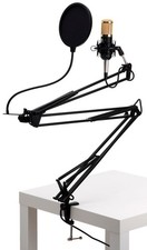 Set Microfono Condensatore Studio Registrazione Filtro Braccio Asta Tavolo Nero