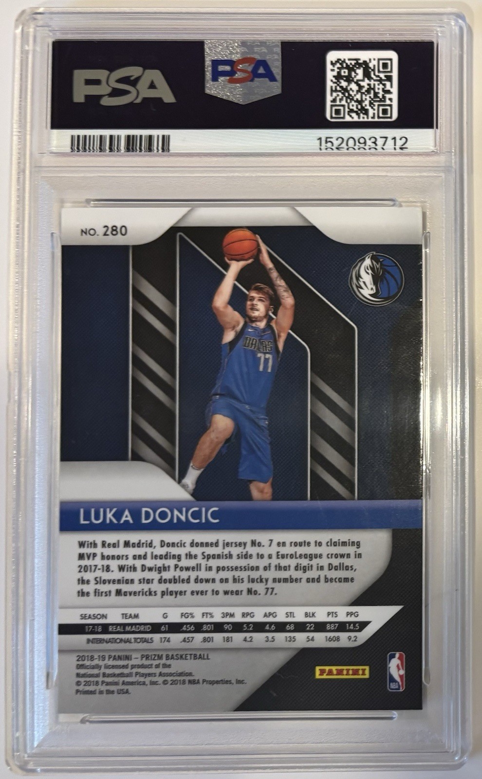 Luka Doncic Signed Rookie RC 2018 Panini Prizm Auto Card Los Angeles Lakers PSA! view 2