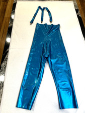 Westwardbound Latex Rubber Pearlsheen Blue High Waist Capri with Suspenders XS