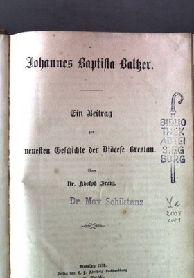 Johannes Baptista Baltzer - Ein Beitrag zur neuesten Geschichte der Diöcese Bres