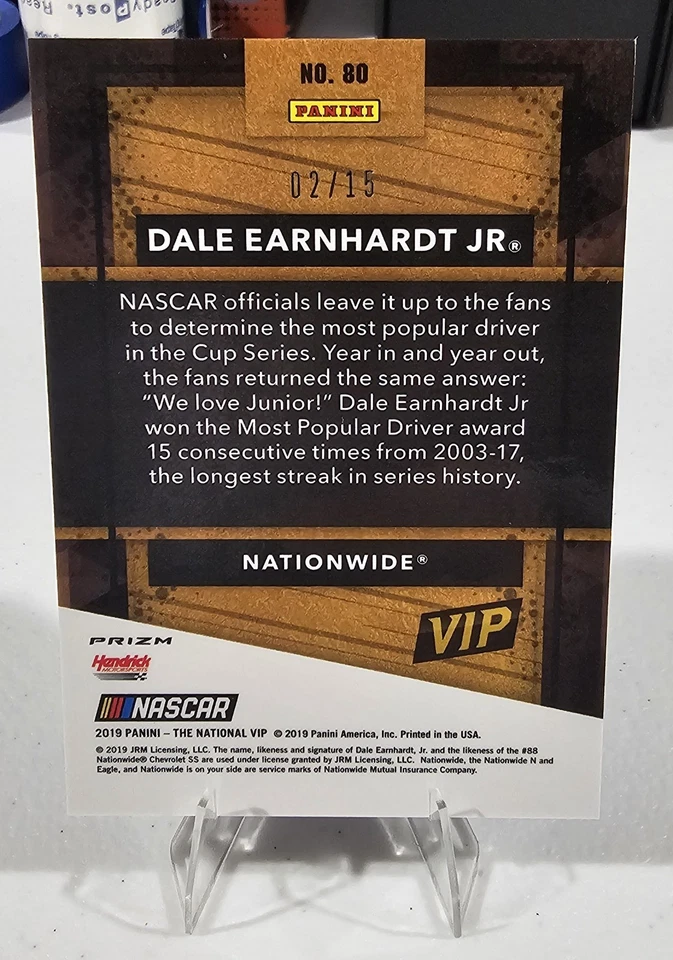 2019 Panini VIP Dale Earnhardt Jr. Blue Cracked Ice Prizm /15 #80 NASCAR SP - Image 2 of 2