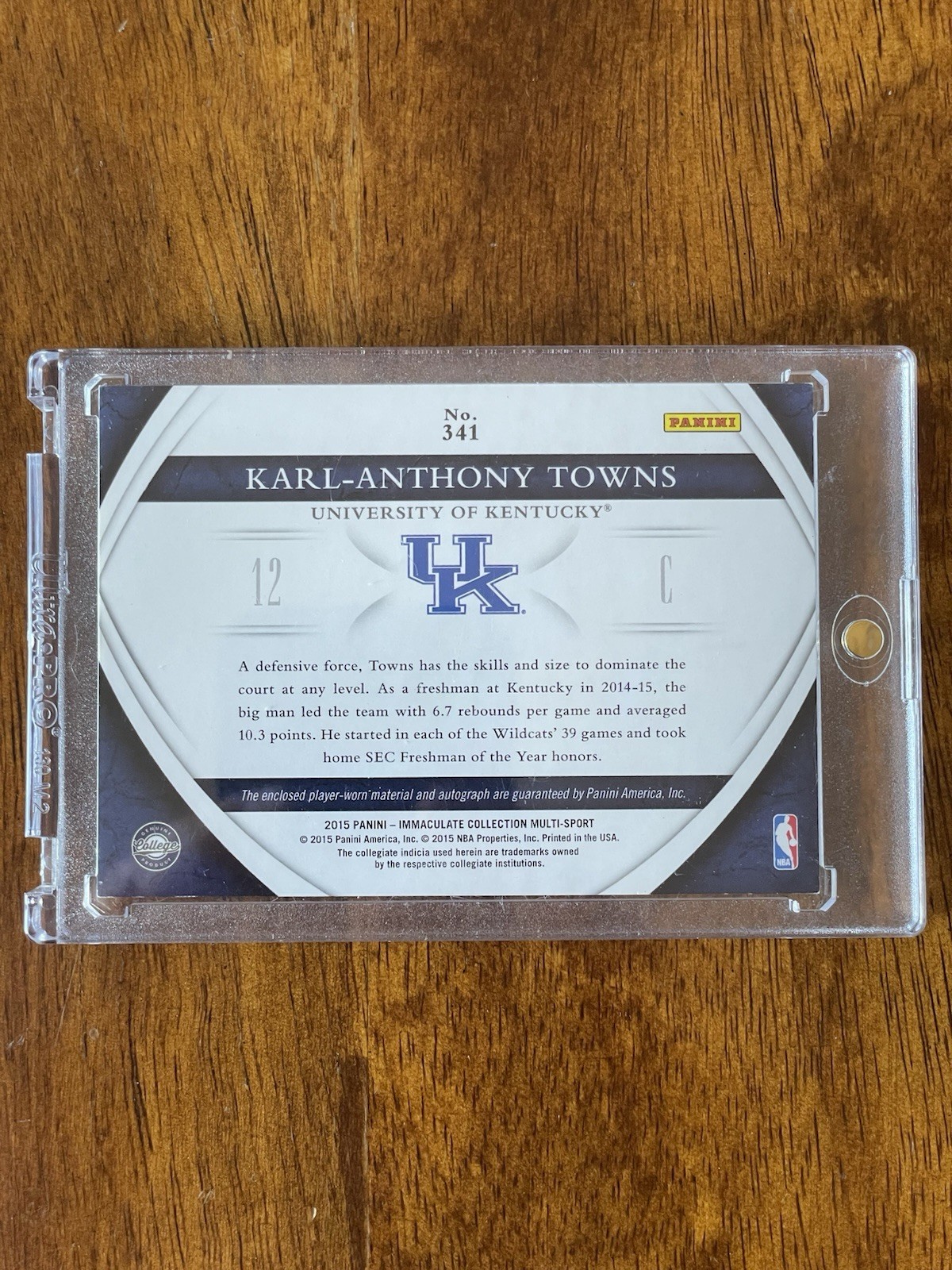 2015 Immaculate Karl-Anthony Towns Patch Auto 48/49 Player Worn Kentucky Knicks view 2
