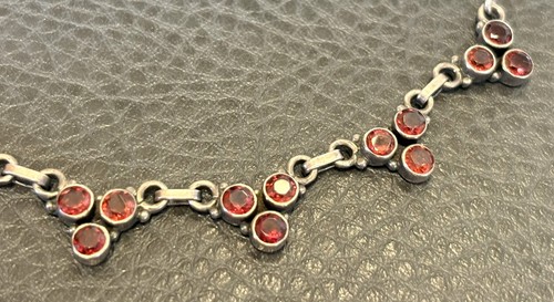 Bali? Faceted Garnet Station Sterling Silver Chain Choker Vintage Necklace 16” - Picture 4 of 11