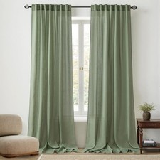 Linen Curtains 84 Inch Length for Living 52"W x 84"L Pack of 2 Sage Green