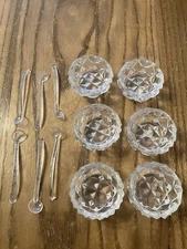 12pc Open Salt Cellar Set 6 Plastic Spoons 6 Glass  Cellars. Box Wear/rips/tape