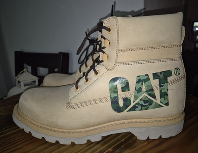 Caterpillar Men's Beige Leather Lace-Up Work Boots Oil Resistant US 13
