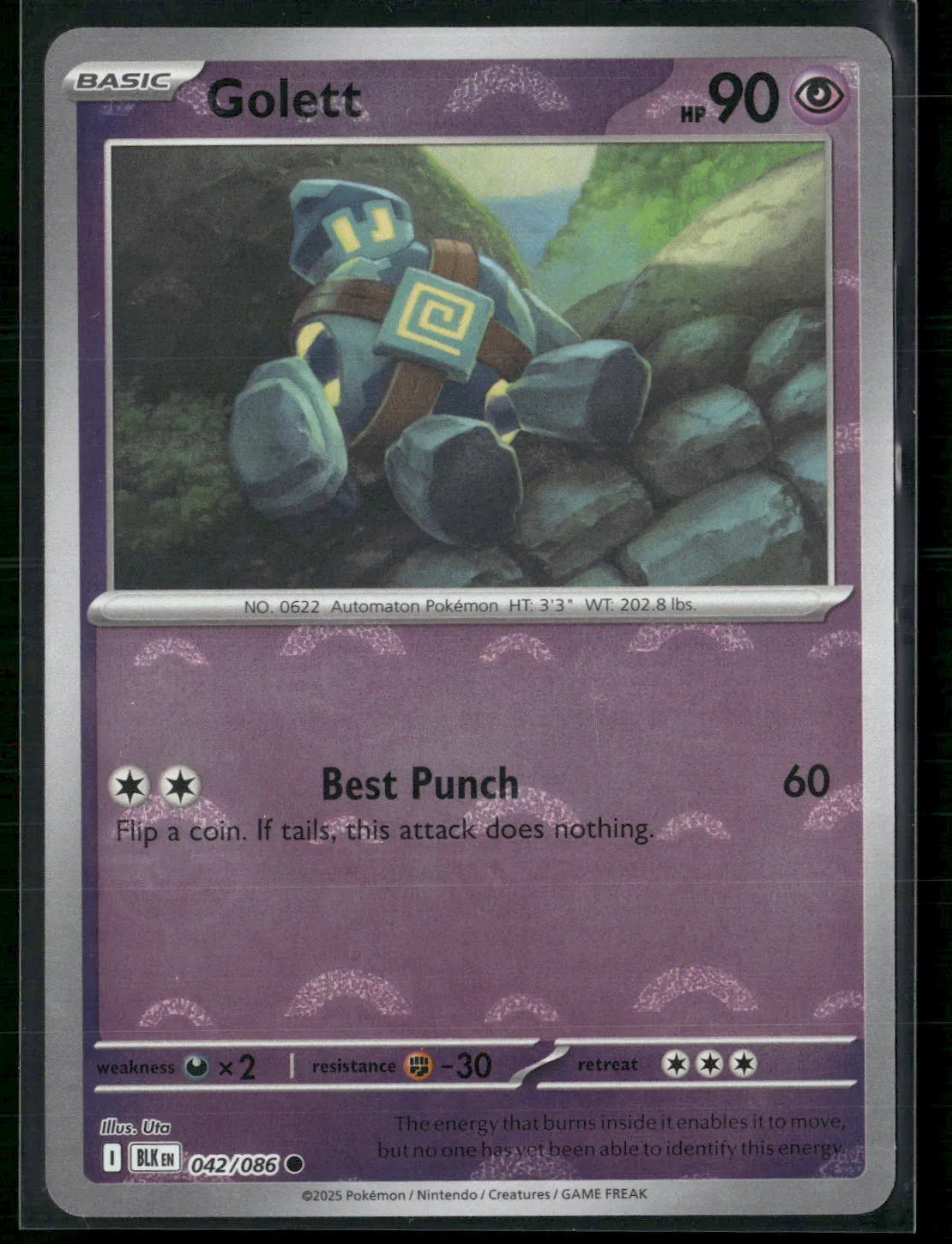 Golett #42/86 2025 Scarlet & Violet Black Bolt Holo Poke Ball Pattern