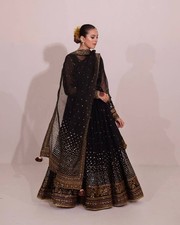 Exclusive Soft Butterfly Net Black Gown Bottom With Dupatta For Wedding Wear