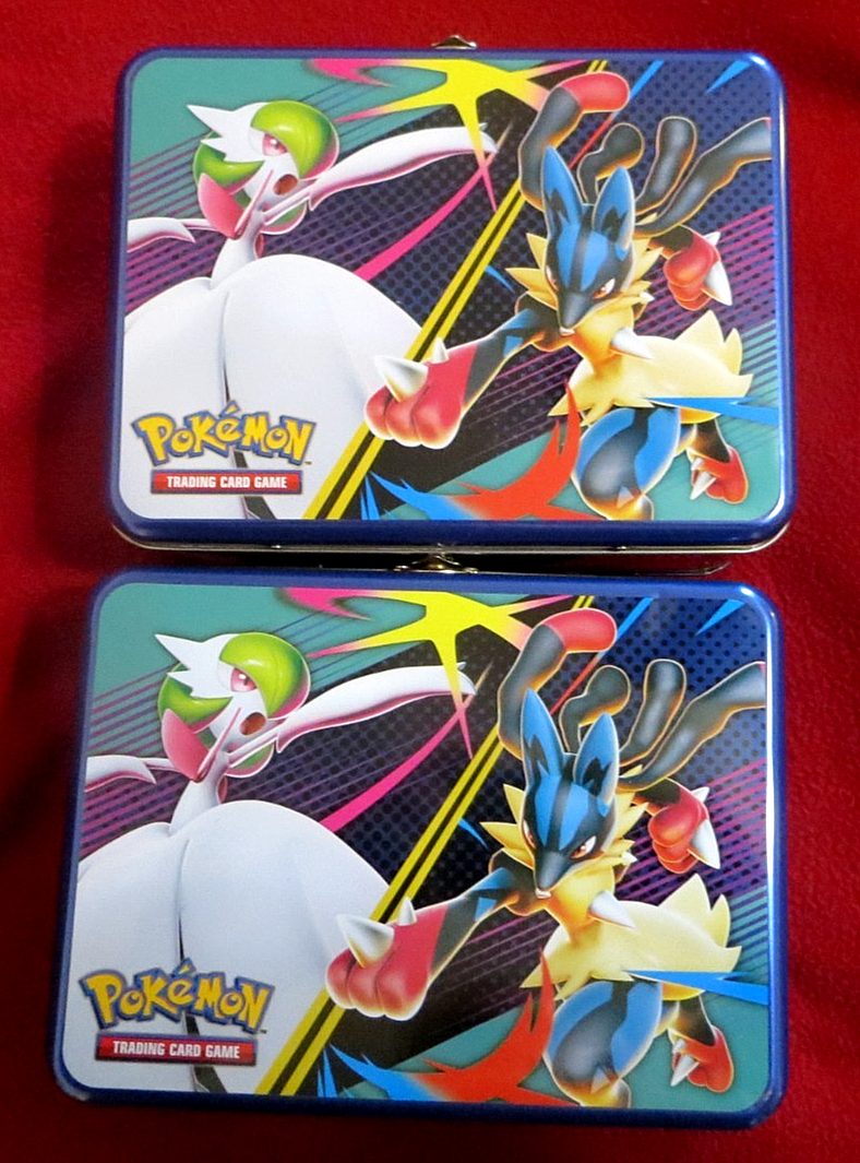pokemon trading card game chest Pokemon Collectors Treasure Chest Lunch Box Tin Mega Lucario & Gardevoir  x2Empty