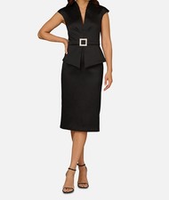 Aidan Mattox By Adrianna Papell Women's Black Mikado Buckle Sheath Dress Size 10
