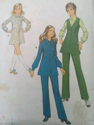 Vintage 70er Jahre Stil 3498 Mädchen Kleid/Tunika/Jacke/Hose Schnittmuster Gr. 12
