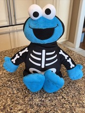 Sesame Street Cookie Monster Plush Wearing a Halloween Skeleton Costume 18" Used