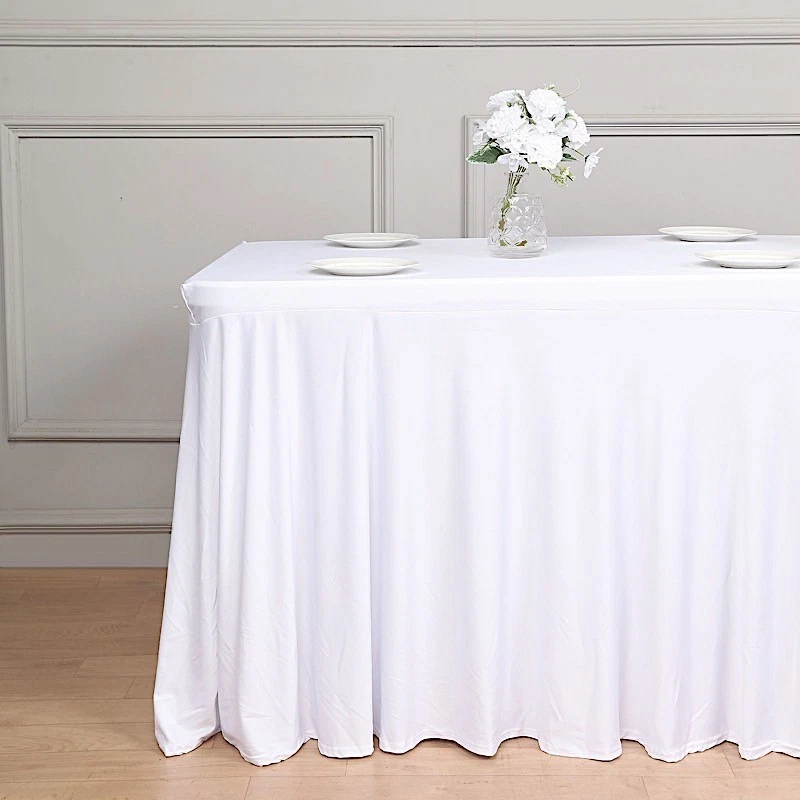 6 ft WHITE Wavy Rectangular Fitted Tablecloth Premium Spandex TABLE COVER Party - Image 4 of 4