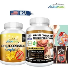 Anti Parasite Complex & Colon Detox Cleanse 100 Caps Each - Made in USA