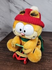 Vtg Garfield Plush Winter Sledding Ride Fun 9.5" Holiday Stuffed Toy Dakin 1981