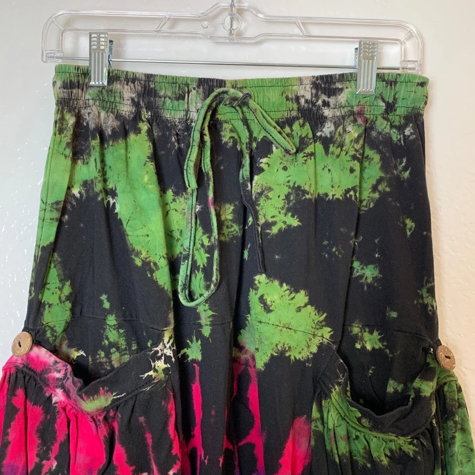 Harem Pants Tie Dye Cotton Womens One Size in Festival Black Lagenlook Hippie - Image 2 of 4