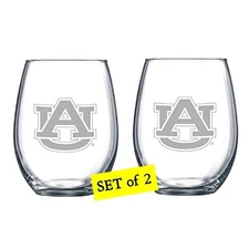 RFSJ Auburn Tigers Etched Satin Frost Logo Wine or Beverage Glass Set of 2