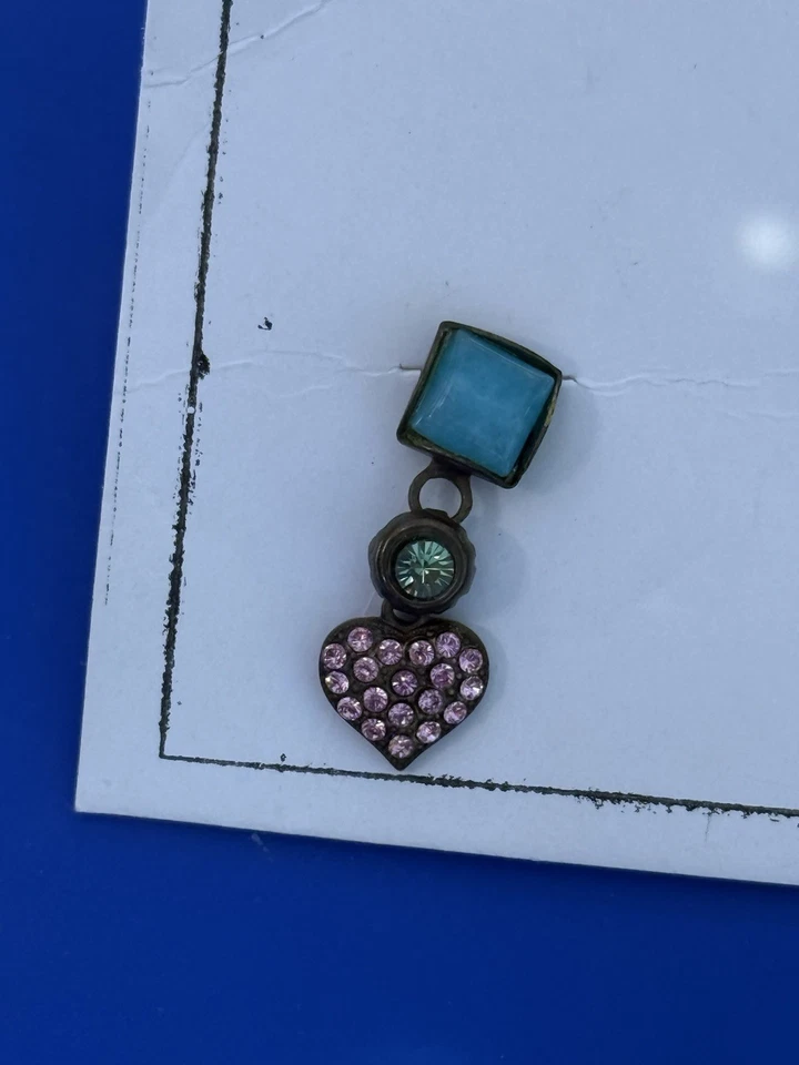 Vintage Sorrelli Pink Heart Pendant Earrings Swarovski Crystals Brass signed!!! - Image 3 of 4