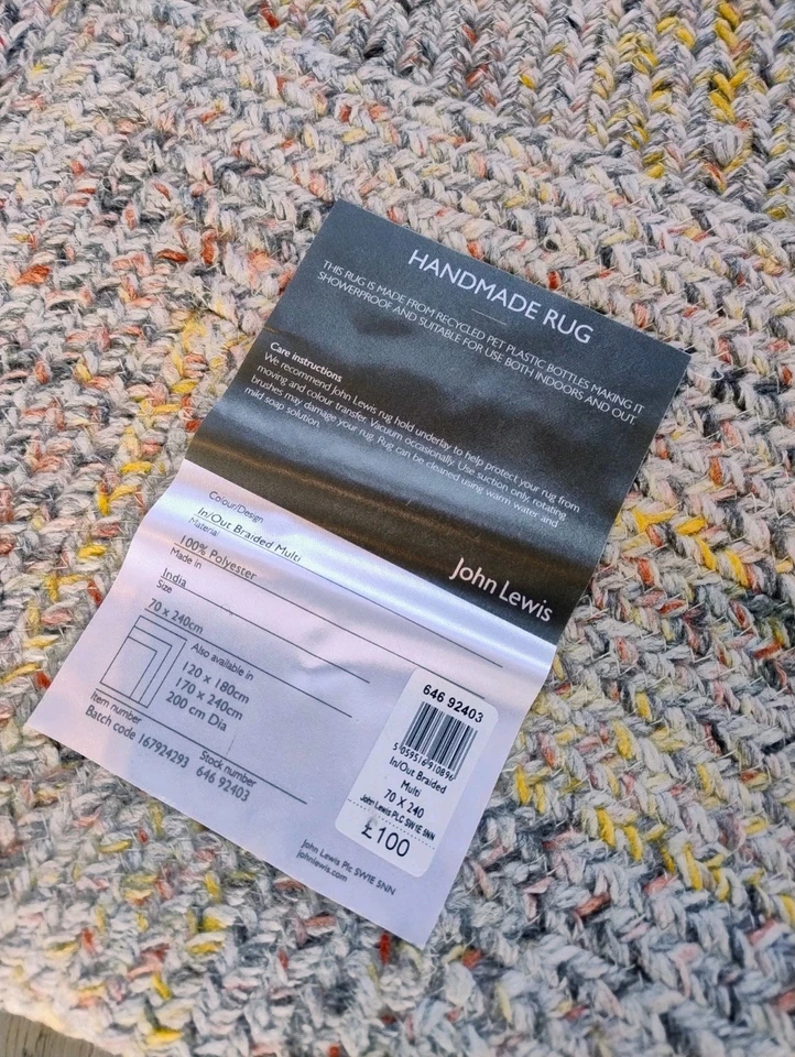 John Lewis Braided Performance Indoor/Outdoor Rug Runner In Multi L240 x W70cm - Image 3 of 4