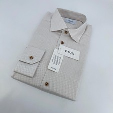 Eton Dress Shirt Mens L 16 - 41 Beige Check Contemporary Fit Collared Button Up
