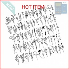 Cerlaza 75 Styles Tiny Black Flower Branch Temporary Tattoos For Women, 16 Sheet