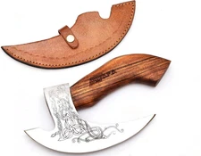 Hand-Forged Viking Pizza Cutter Axe 8 Carbon Steel Blade Rosewood Handle +Sheath