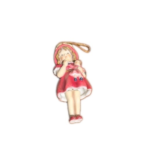 Christmas Ornament Child W/Dangle Legs With Doll Hand Painted Vintage Porcelain 