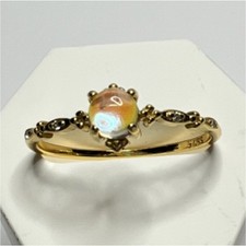 925 Sterling Silver Ring, 14kGold Plated,Moonstone Center ,CZ Accent Stones