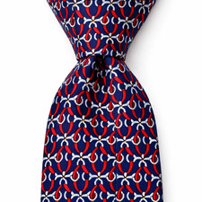 Burberry Silk Tie Navy Red Ring Link Pattern Necktie