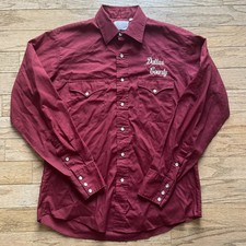 VTG H Bar C Ranchwear Long Tail Pearl Snap Button Up Shirt Size 16/35 USA Dallas