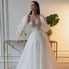 Sexy Sweetheart Neck A-Line Wedding Dress Puff SleevesSexy Backless Bridal Gown