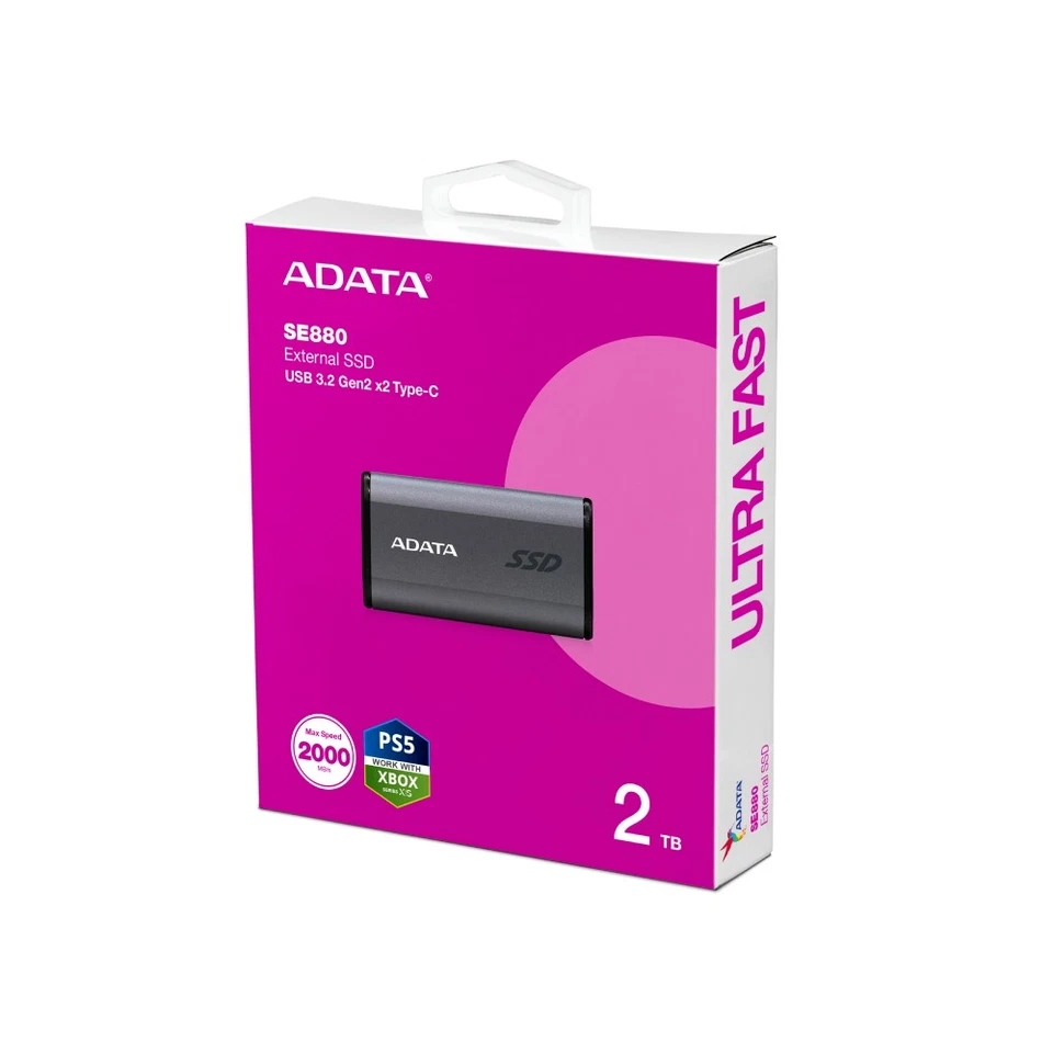 Adata SE880 Pocket Size 2TB USB 3.2 Gen2 External SSD - Titanium Grey - Image 3 of 4