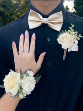 Rinlong Corsage and Boutonniere Set White Rose Corsages Wristlet Groom Flower...