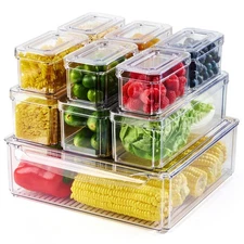 10 Pack Clear Fridge Organizer, Stackable Refrigerator Organizer Bins with Li...