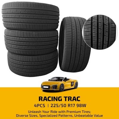 4PC 225/50ZR17 98W UHP Performance Tires 7.7mm Tread 420AA 50K Mile Warranty