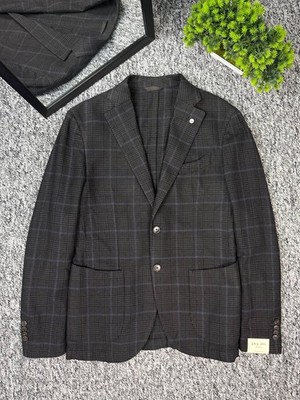 LBM 1911 Sport Coat Blazer Jacket Checkered Slim Fit Gray Size 50R /us duty paid