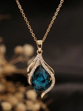 Exquisite Cubic Zirconia Teardrop Cut Pendant Necklace For Women Jewelry Gift US