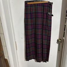 Lochcarron Scotland Skirt Kilt Women Green Red Tartan 100 Wool waist 30  as is