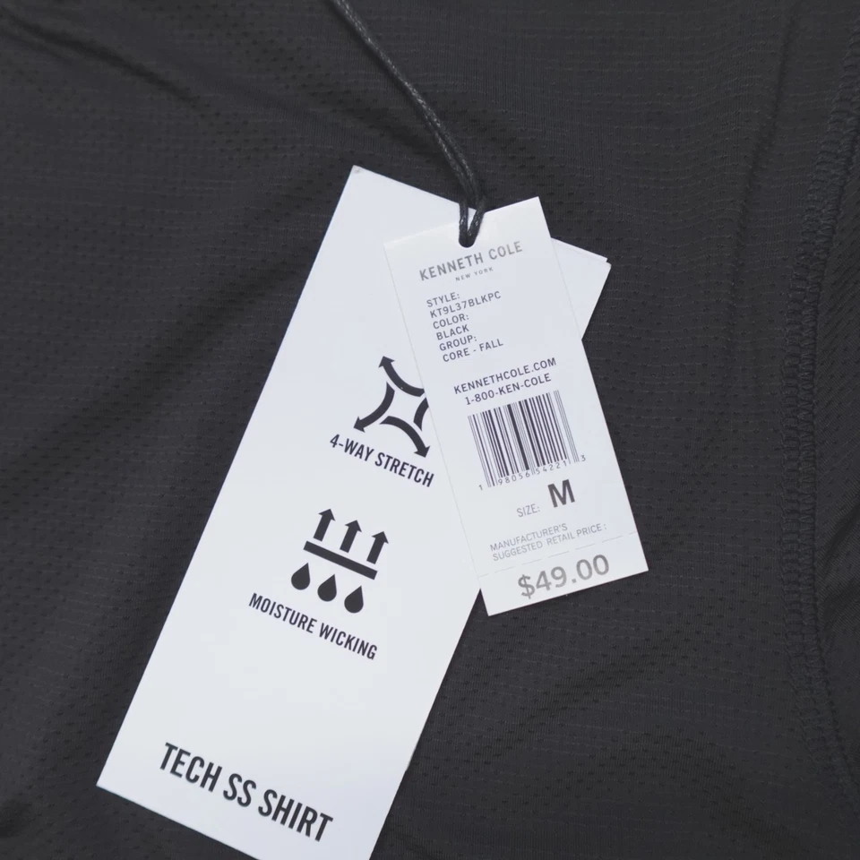 Camisa Kenneth Cole Tech SS para hombre malla sedosa elástica absorbente suave negra Foto 2 de 4