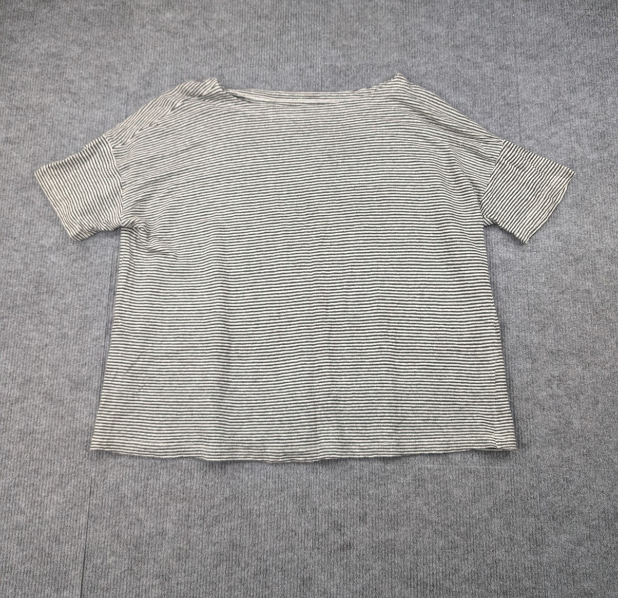 Eileen Fisher Shirt Womens Large Organic Linen Striped Coastal Lagenlook Minimal
