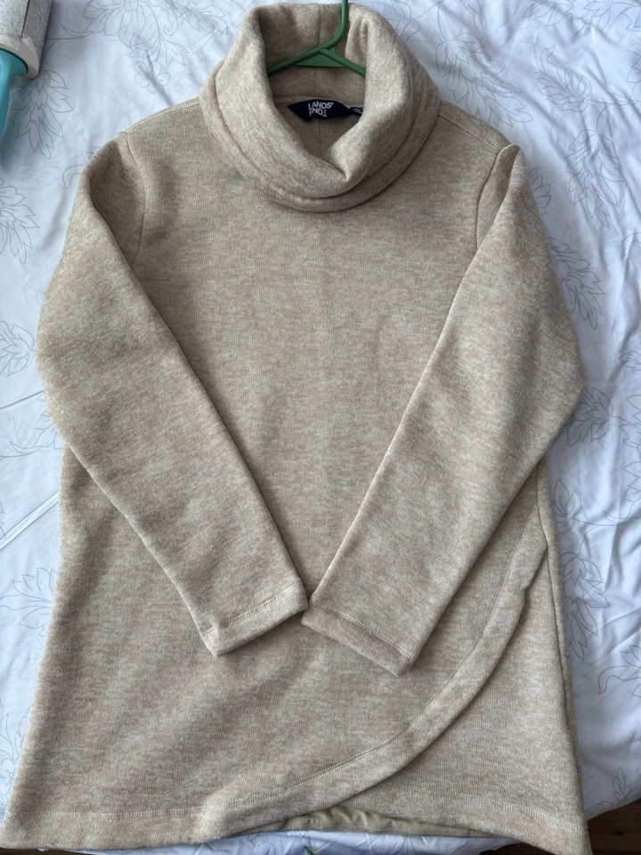 Sudadera suéter polar cuello alto capucha Lands End talla M (10-12) tostado elegante Foto 4 de 4