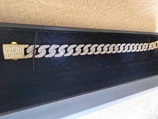 18ct Gold Cuban Diamond Link Chain Bracelet 8 in, Box Clasp Closure, Chain Style
