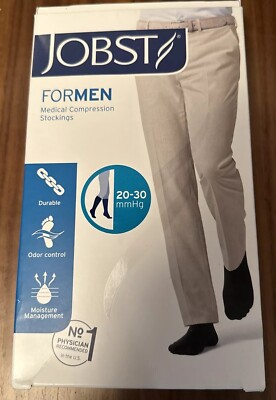 JOBST For Men 20 - 30 mmHg Black FIRM Compression Knee High Socks XL New Box